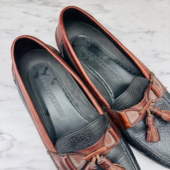 Bert Pulitzer Leather Navy Oxblood Tassel Loafer Men’s Size 8 - Picture 8 of 10